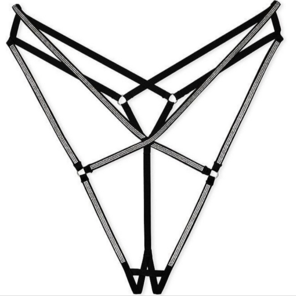 S M L XL XXL VS Shine Strap Strappy Crotchless Panty Black